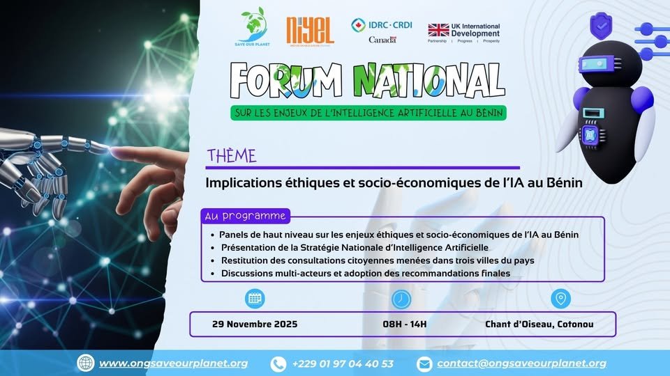 Forum national sur les enjeux de l&rsquo;IA au Bénin : l&rsquo;ONG Save Our Planet mobilise pour une gouvernance inclusive