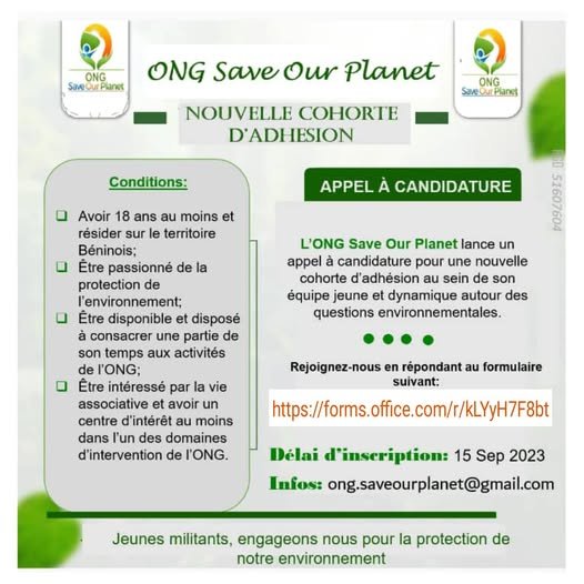 Appel à candidatures : nouvelle cohorte d&rsquo;adhésion à l&rsquo;ONG Save Our Planet