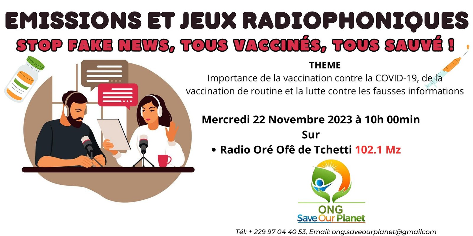 Projet SE WADEDJI BOGAN : émission sur la vaccination COVID-19 à la radio Oré Ofè de Tchetti